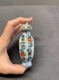 A rare Chinese famille verte garniture of five miniature vases with floral design, Kangxi