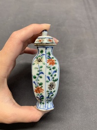 A rare Chinese famille verte garniture of five miniature vases with floral design, Kangxi
