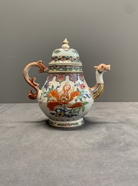 A Chinese famille rose 'dragon spout' teapot with floral design, Yongzheng/Qianlong