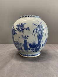 A fine Chinese blue and white 'antiquities' jar, Jiajing mark, Transitional period
