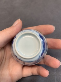Seven Chinese blue and white cups and six saucers, Kangxi/Yongzheng