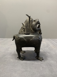 A Chinese bronze 'luduan' incense burner and cover, Ming
