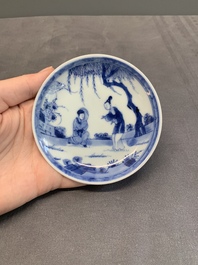 Seven Chinese blue and white cups and six saucers, Kangxi/Yongzheng