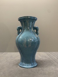 A pair of Chinese robin's egg-glazed vases with 'elephant' handles, 19th C.