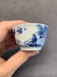 Seven Chinese blue and white cups and six saucers, Kangxi/Yongzheng