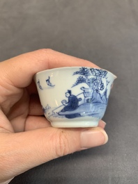 Seven Chinese blue and white cups and six saucers, Kangxi/Yongzheng