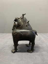 A Chinese bronze 'luduan' incense burner and cover, Ming