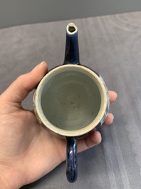 Four Chinese blue, white and famille rose teapots, Yongzheng/Qianlong