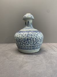 An unusual Chinese blue and white kendi, inscribed Tjienbielcie Tjantjekeng Surabaya, 19th C.