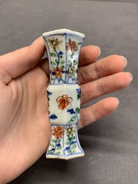 A rare Chinese famille verte garniture of five miniature vases with floral design, Kangxi
