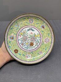 A Chinese Canton enamel 'sanduo' plate, Qianlong