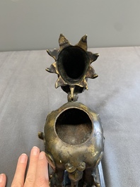 A small Chinese bronze 'luduan' incense burner and cover, Ming