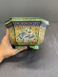 A pair of Chinese yellow-ground Canton enamel jardini&egrave;res, Jiaqing