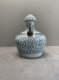 An unusual Chinese blue and white kendi, inscribed Tjienbielcie Tjantjekeng Surabaya, 19th C.