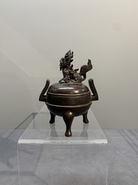 Two Chinese archaistic miniature bronze censers, one with cover, 'ding 鼎', Song