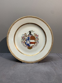 A pair of Chinese armorial plates with the arms of Giles impaling Despayne, Qianlong, ca. 1745