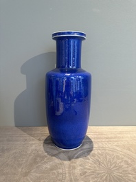 A Chinese monochrome powder blue rouleau vase, 19th C.