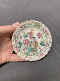 A pair of Chinese famille rose plates and a saucer for the Straits or Peranakan market, 19th C.