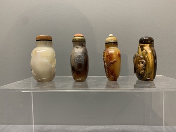 A collection of 16 Chinese precious stone snuff bottles, 19/20th C.