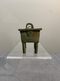 Two Chinese archaistic miniature bronze censers, one with cover, 'ding 鼎', Song