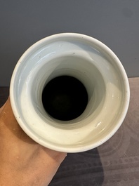 A Chinese monochrome powder blue rouleau vase, 19th C.