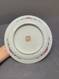 A pair of Chinese famille rose plates and a saucer for the Straits or Peranakan market, 19th C.