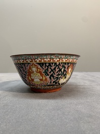 Three Chinese black-ground Bencharong bowls for the Thai market, 19th C.