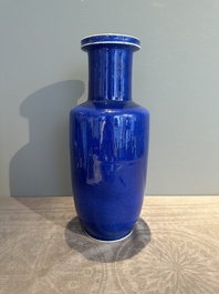 A Chinese monochrome powder blue rouleau vase, 19th C.