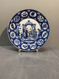 A Chinese blue and white 'arbour' dish after Cornelis Pronk, Qianlong