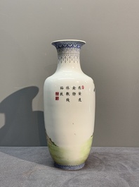 A Chinese famille rose vase, Qianlong and Shinian 世寧 mark, 20th C., and a qianjiang cai vase, signed Ren Huanzhang 任煥章, dated 1942