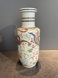 A Chinese famille verte 'dragon and phoenix' rouleau vase, 19/20th C.