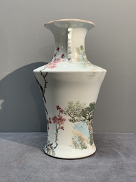 A Chinese famille rose vase, Qianlong and Shinian 世寧 mark, 20th C., and a qianjiang cai vase, signed Ren Huanzhang 任煥章, dated 1942