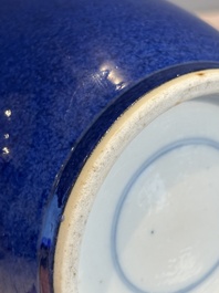 A Chinese monochrome powder blue rouleau vase, 19th C.