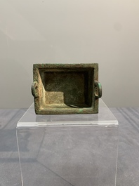 Two Chinese archaistic miniature bronze censers, one with cover, 'ding 鼎', Song