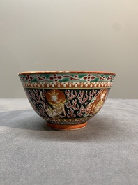 Three Chinese black-ground Bencharong bowls for the Thai market, 19th C.