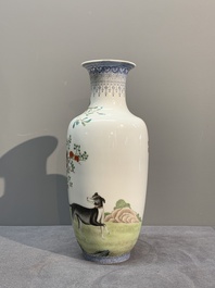 A Chinese famille rose vase, Qianlong and Shinian 世寧 mark, 20th C., and a qianjiang cai vase, signed Ren Huanzhang 任煥章, dated 1942