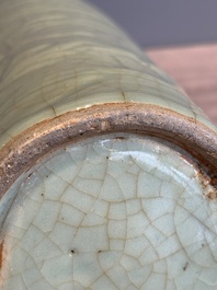 A Chinese Longquan celadon cylindrical vase with incised floral design, Ming