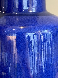A Chinese monochrome powder blue rouleau vase, 19th C.