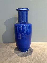 A Chinese monochrome powder blue rouleau vase, 19th C.