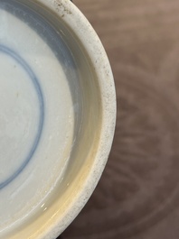 A Chinese monochrome powder blue rouleau vase, 19th C.
