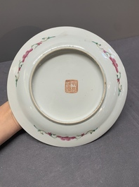 A pair of Chinese famille rose plates and a saucer for the Straits or Peranakan market, 19th C.