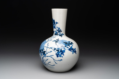 A Chinese blue and white 'tianqiuping' 'peony' vase, Qianlong mark, Republic