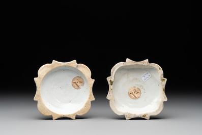 A pair of rare Chinese export famille rose candlesticks with floral design, Yongzheng/Qianlong