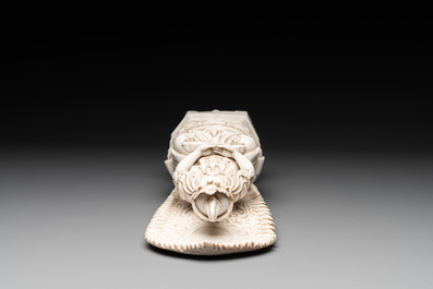 A Chinese Dehua blanc de Chine seated Guanyin, Qianlong mark, Republic