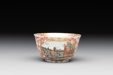 A Chinese Meissen-style export porcelain 'Peter the Great' cup and saucer, Qianlong