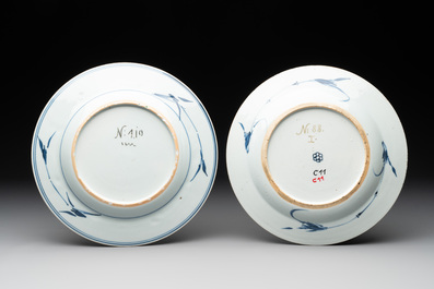 A Chinese blue and white plate and a famille verte plate with Johanneum marks, ex-collection of August the Strong, Yongzheng