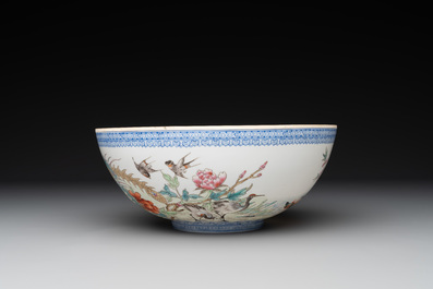 A varied collection of eight Chinese famille rose eggshell bowls, Jingdezhen mark, 20th C.