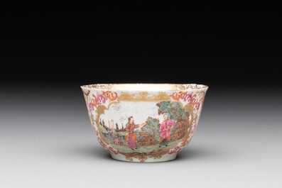 A Chinese Meissen-style export porcelain 'Peter the Great' cup and saucer, Qianlong