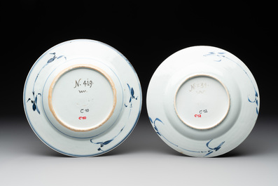Two Chinese blue and white 'floral' plates with Johanneum Marks, ex-collection of August the Strong, Kangxi/Yongzheng