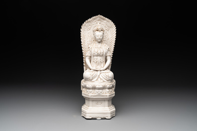 A Chinese Dehua blanc de Chine seated Guanyin, Qianlong mark, Republic